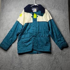 Vintage ProRainer Jacket Men's Medium White and Blue Zip Up Rainjacket